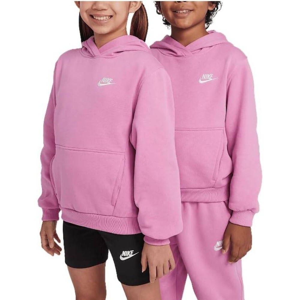 Nike Sportswear Club Fleece Kids Pullover Hoodie Pink Foam White Logo Size XL
